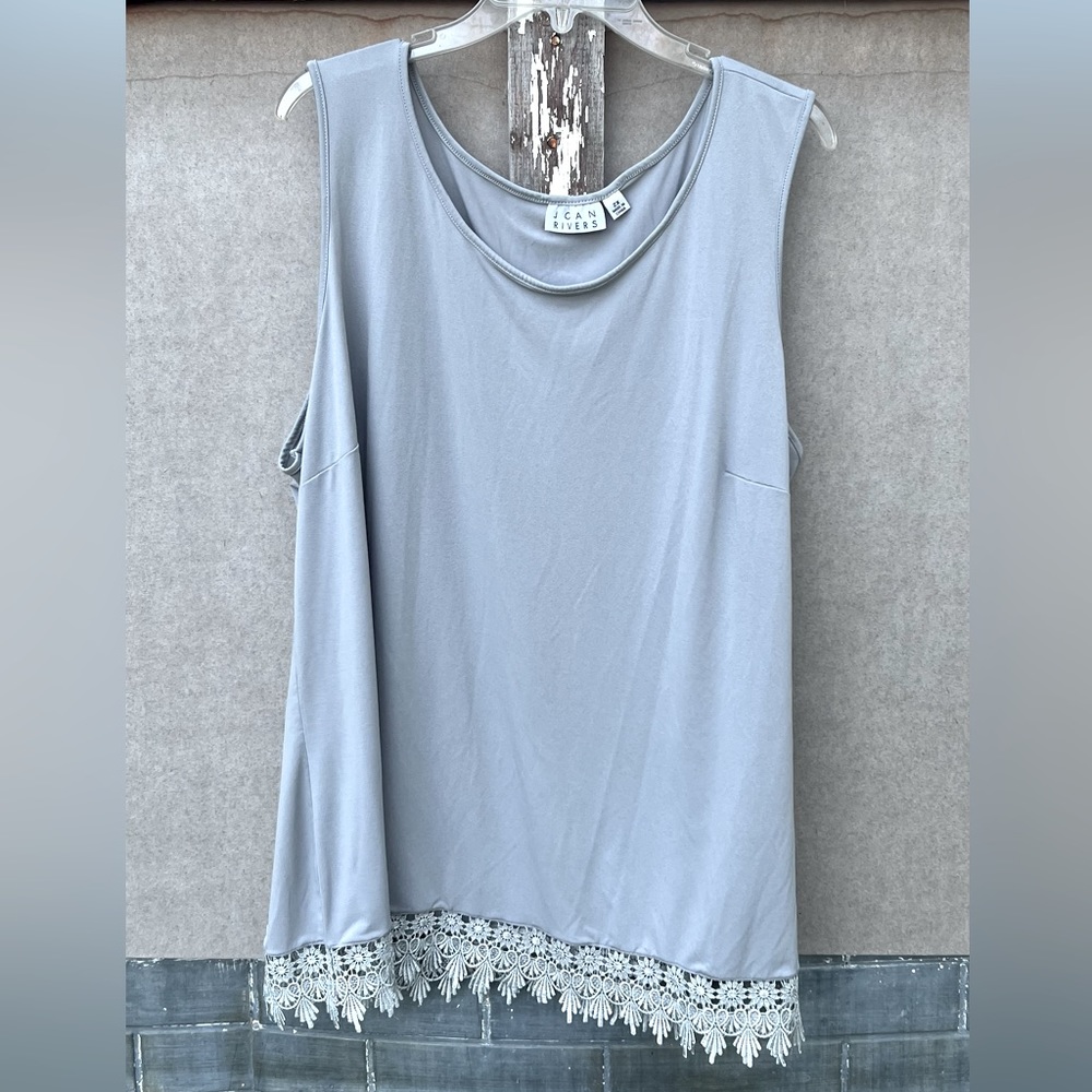 Silver tank top with lace design